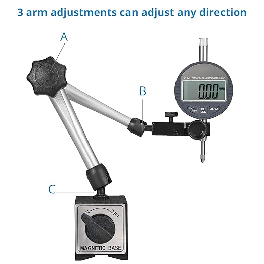 AUTOUTLET Magnetic Base Flexible Indicator Magnetic Base Holder Stand 14 Inch Adjustable Dial Indicator Magnetic Base with Max Pull 176Lbs (80Kgs) for Digital Dial Indicator Gauge