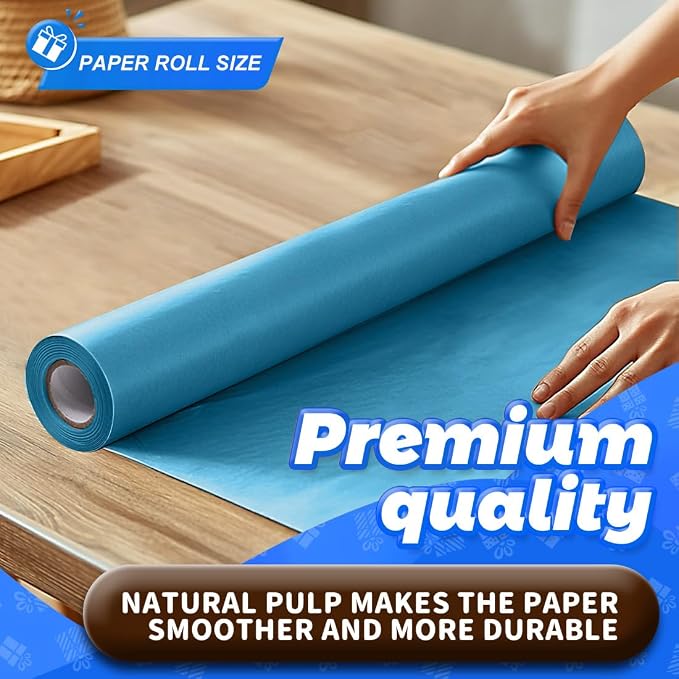 PerkHomy Lake Blue Kraft Paper Roll 17.5" x 760" - Image 3