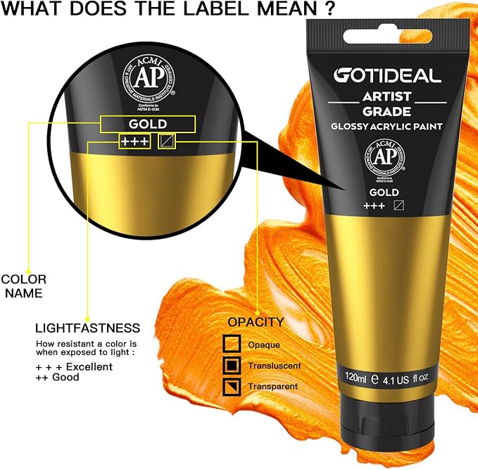 GOTIDEAL Metallic Gold Acrylic Paint Tubes Gold Leaf Paint Non Toxic Non Fading - Image 2
