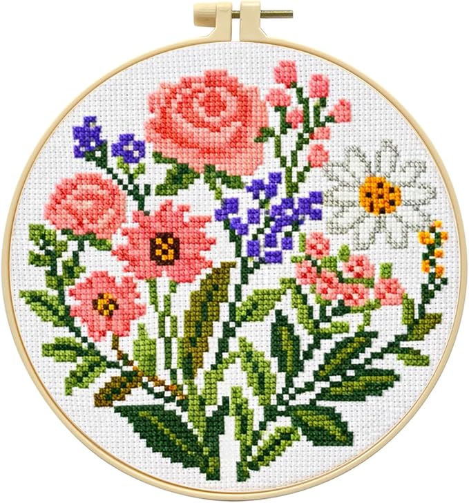 Zhenqing Pink Floral Bouquet Cross Stitch Kit by ZhenqingHomeFlagship