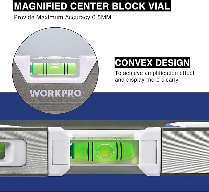 WORKPRO 10 Inch Torpedo Level, Small Leveler Tool, 3 Bubble Vials, Verti. Site, for Conduit Bending, Aluminum Alloy Construction