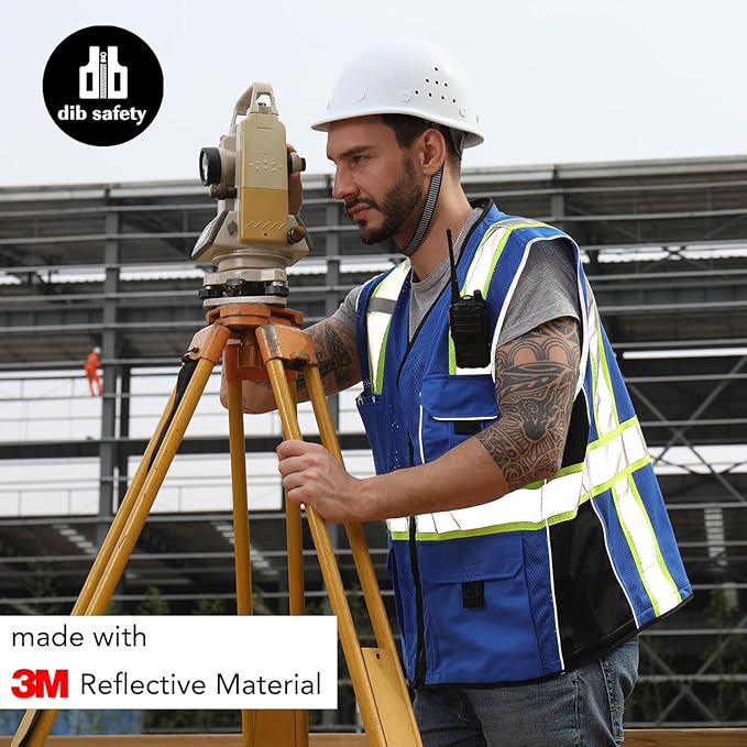 Dib Safety Vest Reflective Blue Mesh, High Visibility Vest with Pockets and Zipper, Heavy Duty Vest Made with 3M Reflective Tape 4XL