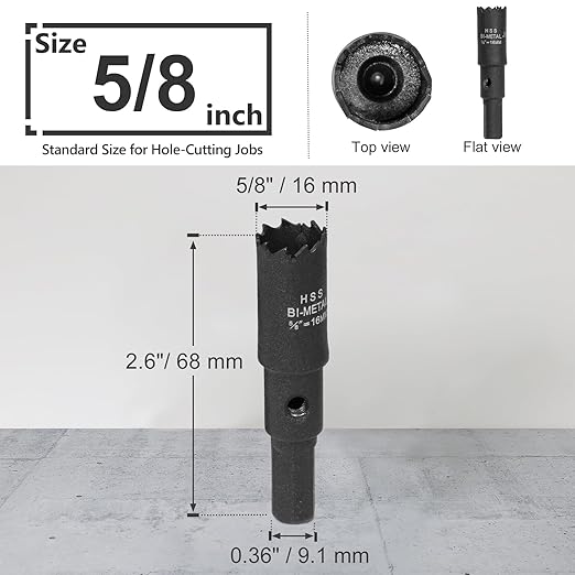5/8 Inch Hole Saw with 9.1mm Triangle Shank Arbor, JTemgle Bi-Metal Hole Saw Heavy Duty Hole Cutting Tool for Cornhole Boards, Recessed Lights, Wood, Plastic, Drywall & Soft Metal
