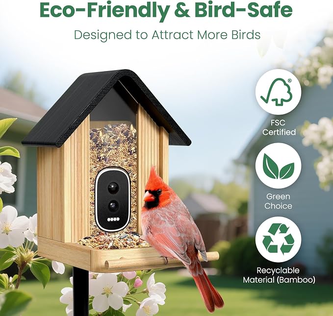 Smart Bird Feeder Camera with Solar Panel, Bamboo | 2.5K UHD, AI Identification - Image 4