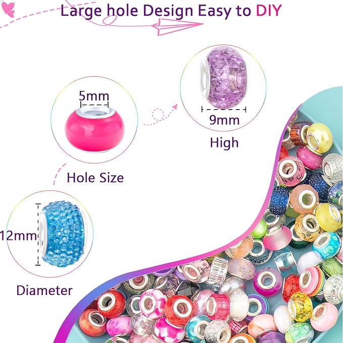 220 Pcs European Large Hole Spacer Beads, Zyehxed Assortment European Craft - Image 2
