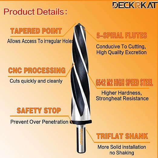 1-1/16" Reamer Drill Bit for Metal, M2 HSS Taper Reamer for Steel, Alloy, Wood, Plastic to Align, Enlarge Holes – 5-Spiral Flutes,1/2"Non-Slip Shank, 27mm Car Reamer, Bridge Construction Reamer.