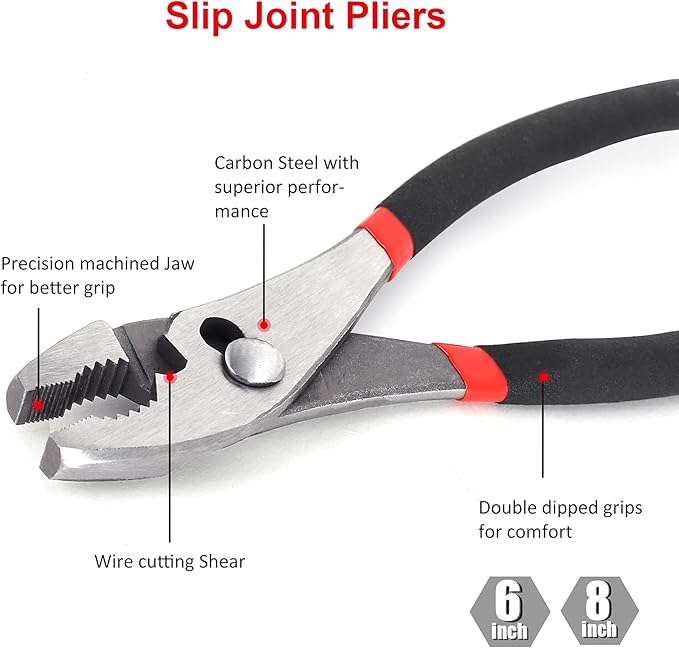 FASTPRO 7-piece Utility Pliers Set, Includes Slip Joint, Long Nose, Diagonal, Groove Joint, Linesman, and Mini Long Nose Pliers, Dipped Handle