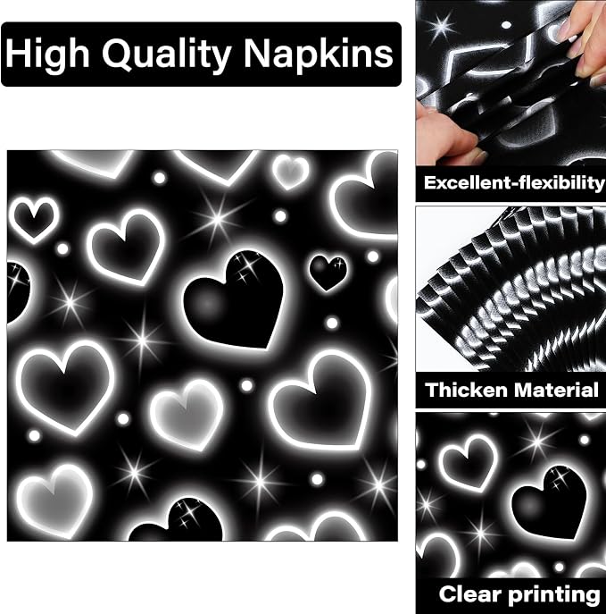 Qyeahkj 100 Pcs 2000s Party Plates Napkins Forks Set Black Heart Tableware - Image 3
