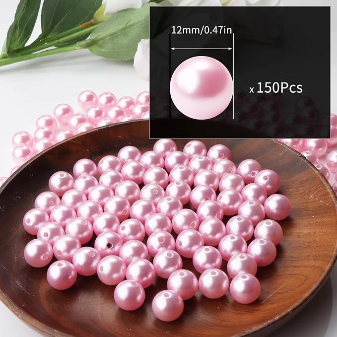 150pcs Pink 12mm Pearl Beads - Image 2