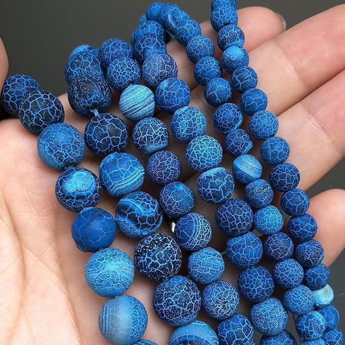 8mm Matte Blue Frosted Agate Bead, 15-Inch Matte Round Loose Stone Beads - Image 8