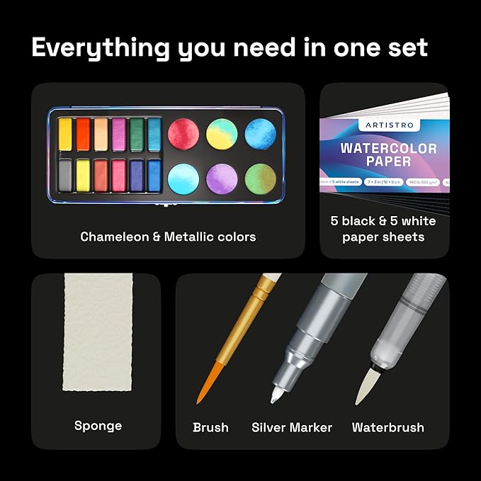 ARTISTRO 18 Metallic Color Watercolor Paint Set - Image 2