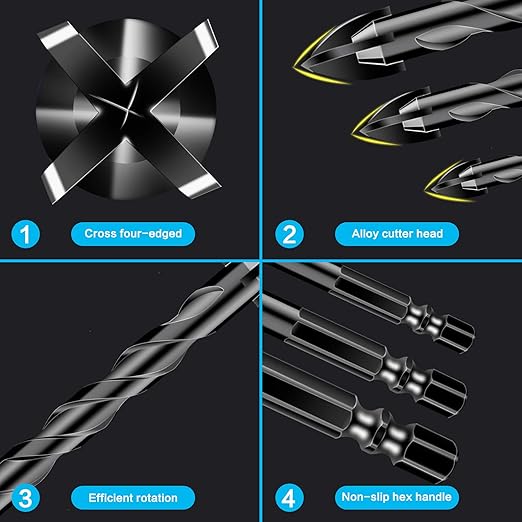 10 Pcs 5/32" Masonry Concrete Drill Bit Set for Tile Brick Glass Plastic Wood, Cross Tungsten Carbide Tip, Hex Shank, Work with Ceramic Porcelain Tile Wall Mirror Paver, 5/32 Inch Drill Bits,4mm
