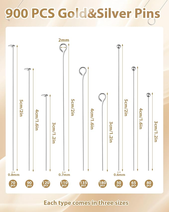FIVEIZERO 900 PCS Eye Pins and Flat Head Pins - Image 2