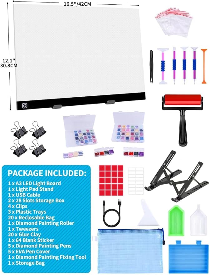 A3 LED Light Pad for Diamond Painting, Ratukall Diamond Art Light Board Kit - Image 5