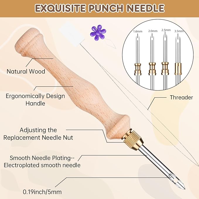 Punch Needle Kit with Storage Box, Adjustable Punch Needle Tool with 5 - Image 3