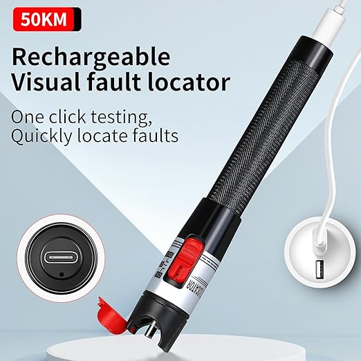 Rechargeable Visual Fault Locator 50KM VFL Fiber Optic Tester Suitable for SC/FC/ST 2.5mm Interface LC 1.25mm Interface Belt 1 FC-LC Single Mode 9/125um Adapter of Fiber Optic Network Cable Test Pen