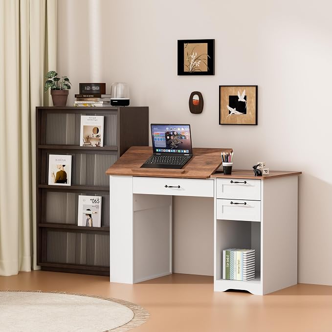 Drafting Table with Storage Cabinet & Drawers, Adjustable Drawing Desk with - Image 7
