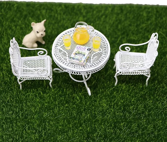 Dollhouse Miniature Bistro Table & Chairs Set Accessories Metal 1:12 Scale - Image 3
