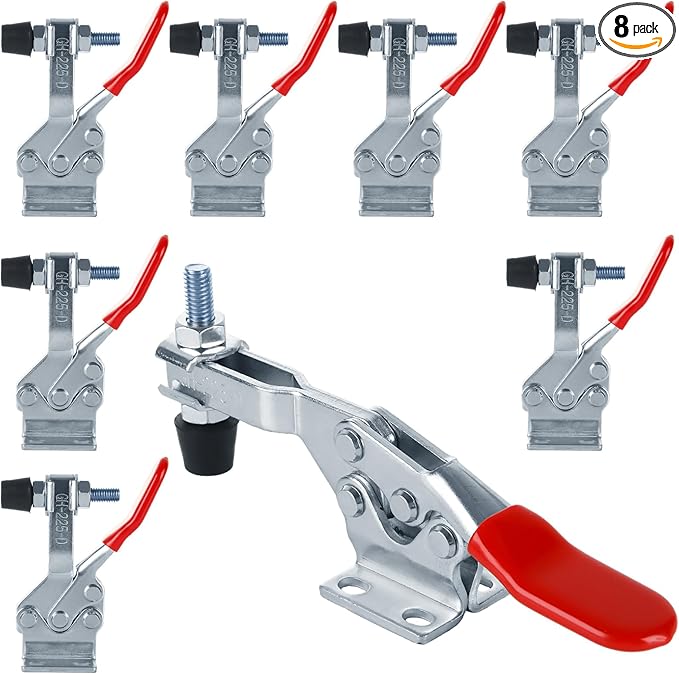 Acrux7 8 Pack Toggle Clamp, Quick Release Hold Down Clamps 500 LBS Holding Capacity, GH-225D Horizontal Adjustable Toggle Clamp for Woodworking, Smoker, Doors, Cabinets, Tool Boxes