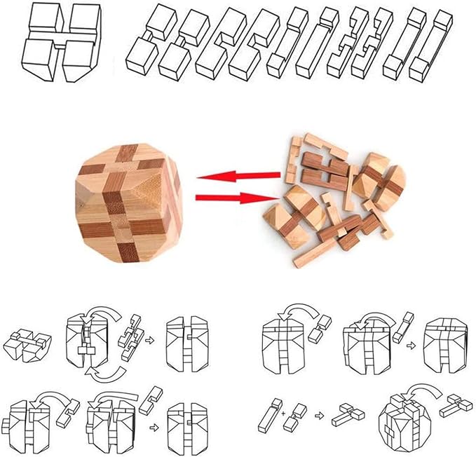 VolksRose 12pcs Wooden Brain Teaser Puzzles, IQ Challenge Puzzle Games - Image 2