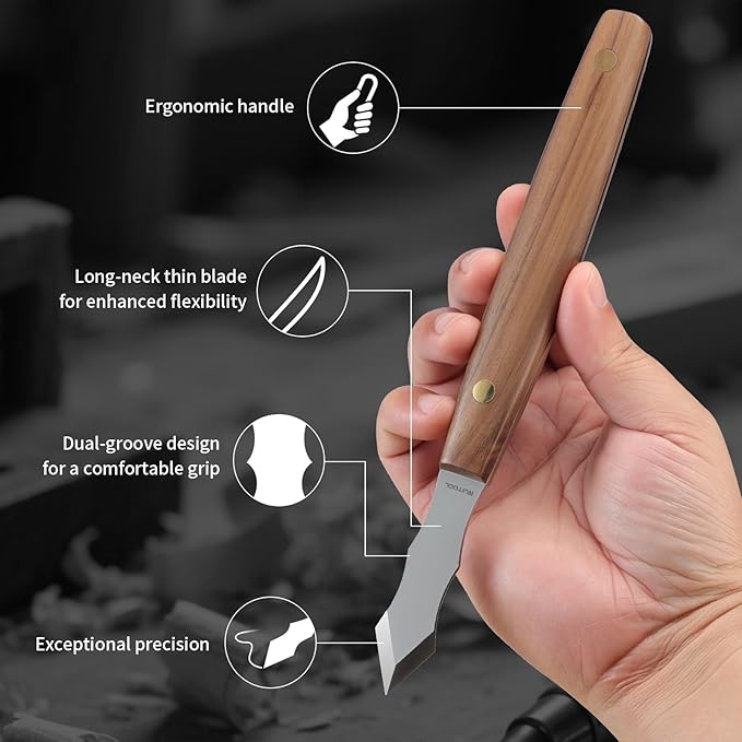 RUITOOL Marking Knife, Long‑Neck Thin Blade Scribing Tool with Dual Grooves for Woodworking – High Carbon Steel Double Beveled Blade for Precision Wood Carving & Fine‑Line Scribing in Narrow Grooves