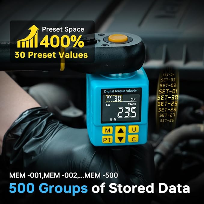Upgrade 1/2" Digital Torque Adapter, (±1% Accuracy, 5-100Ft-lb), Precision Digital Torque Wrench Adapter with Color Display, Smart Alert, 1/4", 3/8" Converters for Auto, DIY & Home Repairs(135N.m)