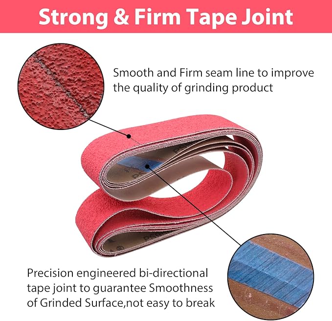 2 x 42 Inch Ceramic Sanding Belts, 2x42 Metal Grinding Belts, 36/40/60/80/120 Grits Sander Belt for Knife Sharpening, 5 Pack