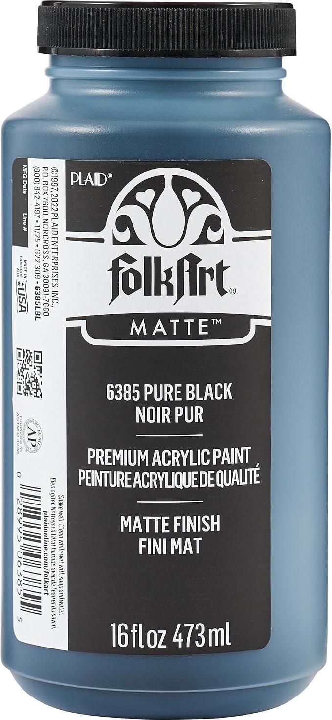 FolkArt Acrylic Craft Paint, Matte Finish, Pure Black, 16 fl oz by FolkArt