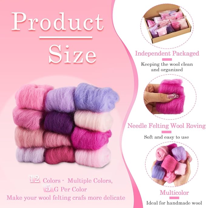 FASHEWELRY 2.11 OZ Needle Felting Wool Roving Purple Theme Handmade Spinning - Image 5