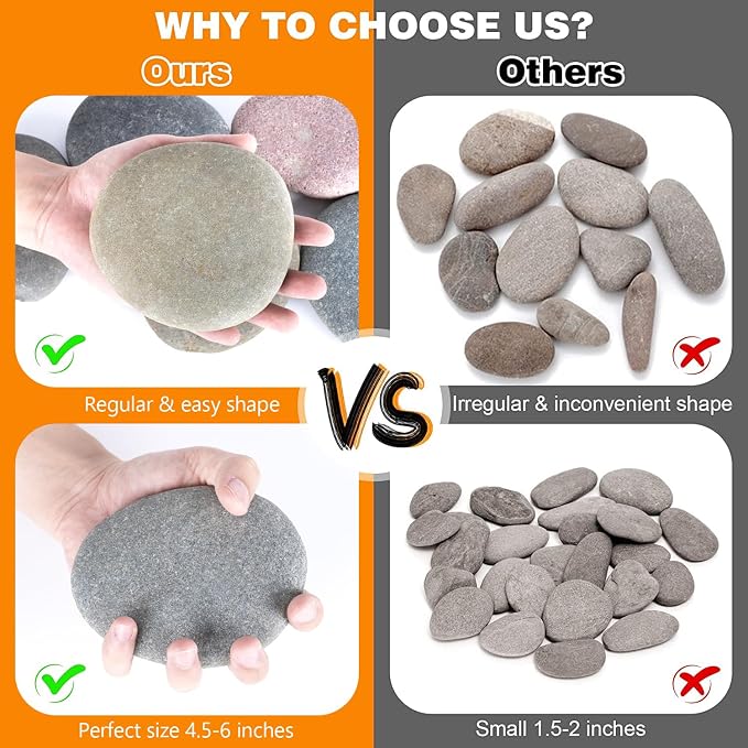 River Rocks for Painting 6 Pcs Extra Large 4.5"-6" Inch Flat Smooth Painting - Image 3