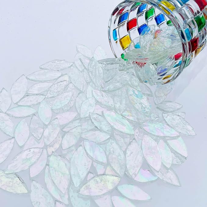 LITMIND 120 Pieces Iridescent Textured Transparent Mosaic Glass Petals & Leaves - Image 4
