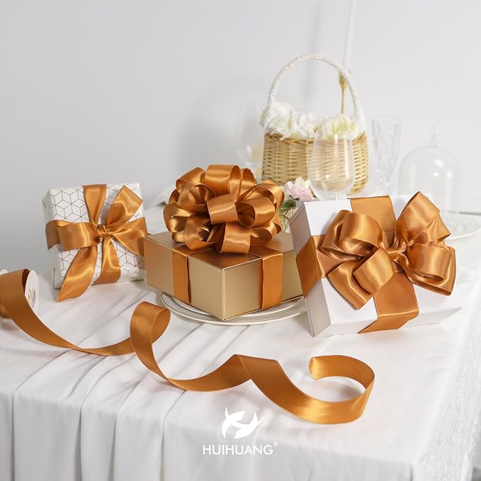 HUIHUANG Burnt Orange Satin Wired Ribbon1-1/2, Gift Wrapping, Wedding - Image 4