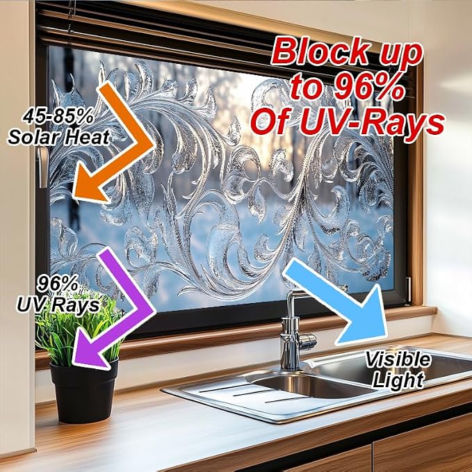 Frosted Floral Window Film 17.7 x 39.3 Inch Snowflake Ice Pattern Static Cling - Image 4