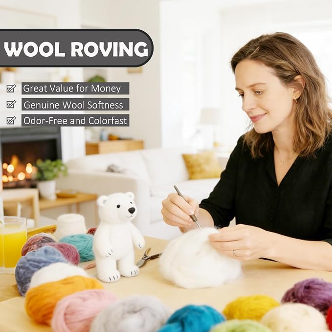 Needle Felting Wool Grayish Blue, 3.4oz Wool Roving, Wool Roving - Image 4