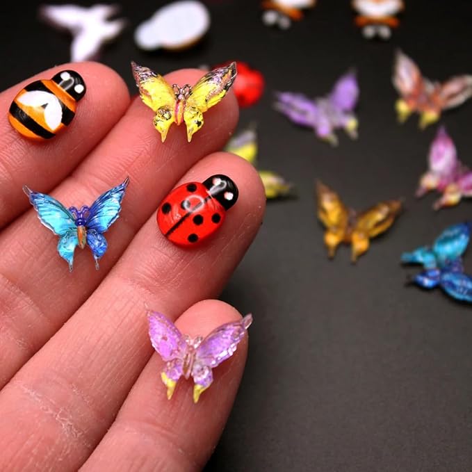Miniature Micro Resin Ladybug Butterfly Bee Set, Dollhouse Miniature Flatback - Image 2