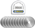 SOMOLUX Rotary Cutter Blades 45mm 10 Pack Refill Fits OLFA, Truecut Replacement by SOMOLUX