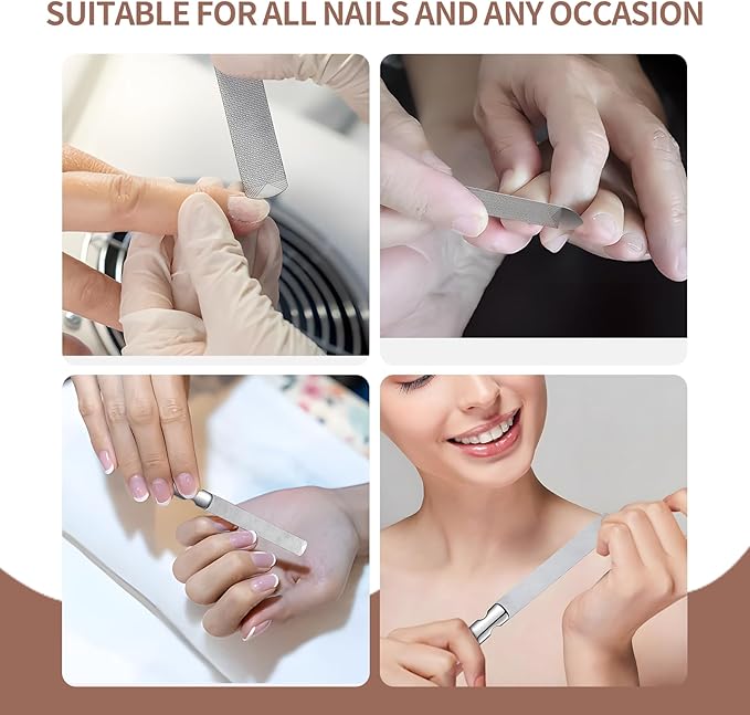 Metal Nail File (2 Pcs), Nail Files for Natural Nails & Toenails, Thick Nails Made of Stainless Steel, Double Sided Metal Nail Files with Anti-Slip Handle for Fingernail Toenail, Home or Salon Use