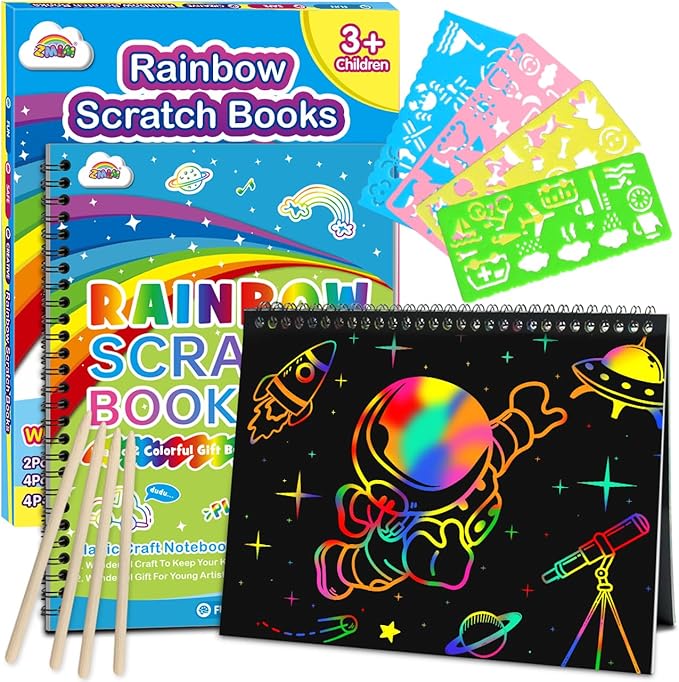 ZMLM Scratch Paper Art-Crafts Gift: 2 Pack Rainbow Notebooks Supplies Toys by ZMLM