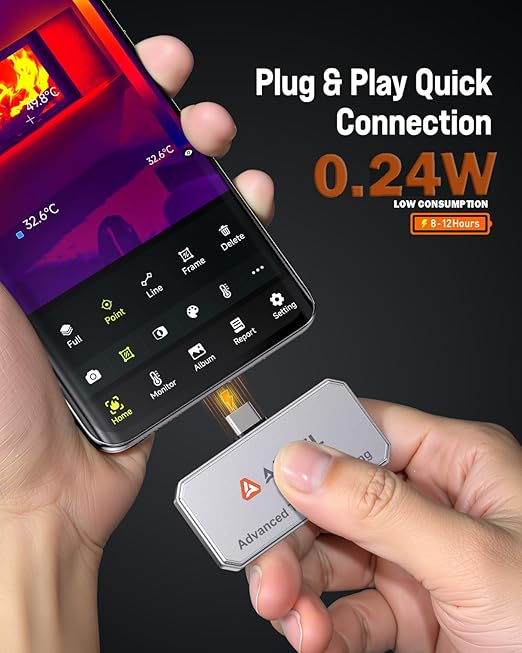 ANCEL IR101 Thermal Imaging Camera for Android (USB-C) Smartphones - 512x384 IR Resolution, 25Hz Frame Rate Infrared Camera, 0.24W Low-Power Accurate Thermal Imager for Home HVAC Plumbing Inspection