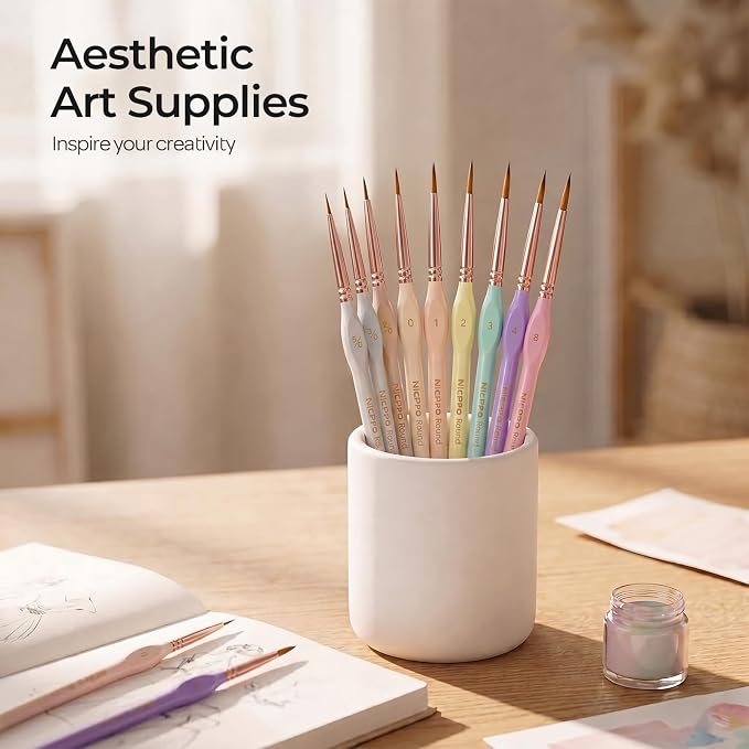 Nicpro 10PCS Micro Fine Detail Paint Brush Set, Aesthetic Pastel Small - Image 6