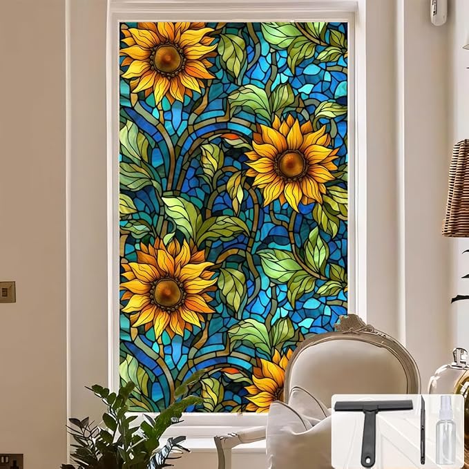 Window UV Protection Privacy Film:Non-Adhesive Static Cling Decorative Window by SIMPASTE