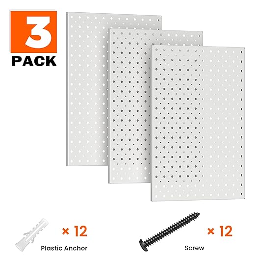 Metal Pegboard Panels 16×12 Inch, Wall-Mounted Tool Organizer Boards, Modular Pegboards for Garage, Workshop, Kitchen, Workbench, or Storage Room (3 PCS, Grey)