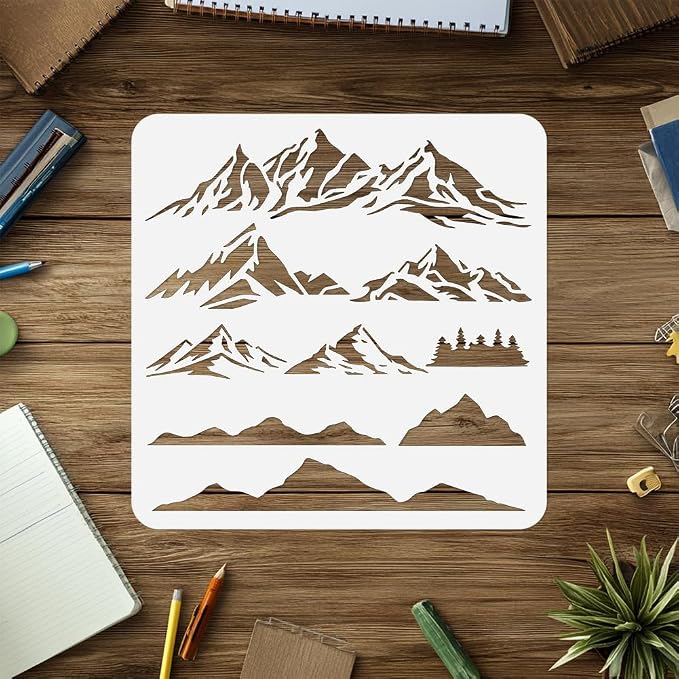 Mountain Stencil for Painting, 11.8"x11.8" Reusable Plastic Continuous - Image 4