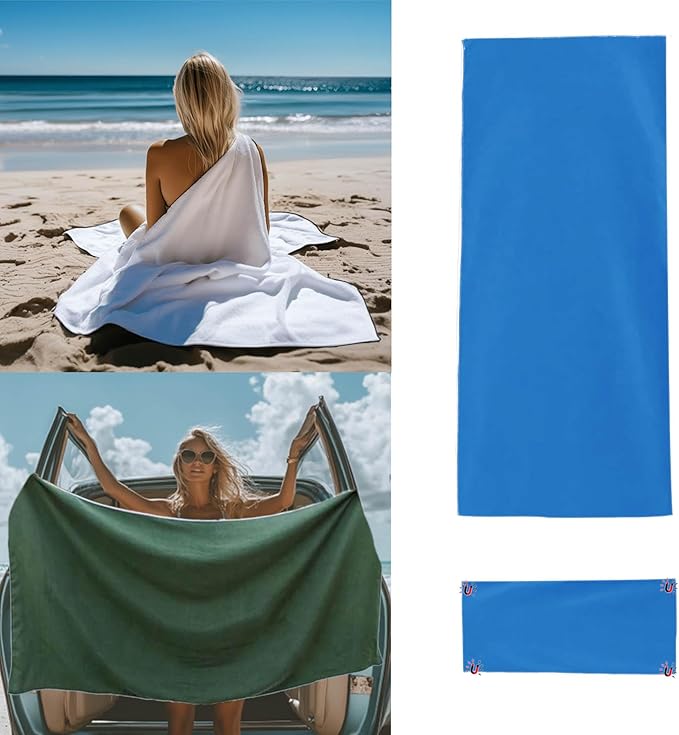 Magnetic Bath Towel, Outdoor Quick-Dry Sand-Resistant Beach Towel, 75"X35" Towel with Magnetic Closure, Super Absorbent Microfiber Towel for Travel,Swimming,Pool,Beach,Pool,Travel,Gym & Camping Blue