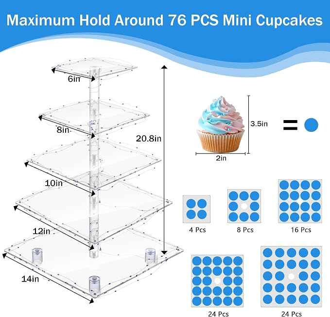 YestBuy 5 Tier Cupcake Stand Acrylic Cupcake Tower Display - Image 5