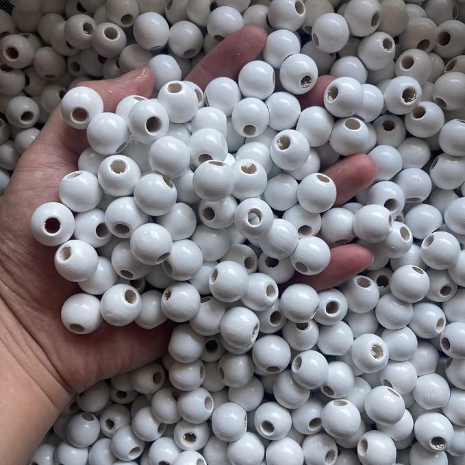 240Pcs White Wood Beads 16mm - Image 2