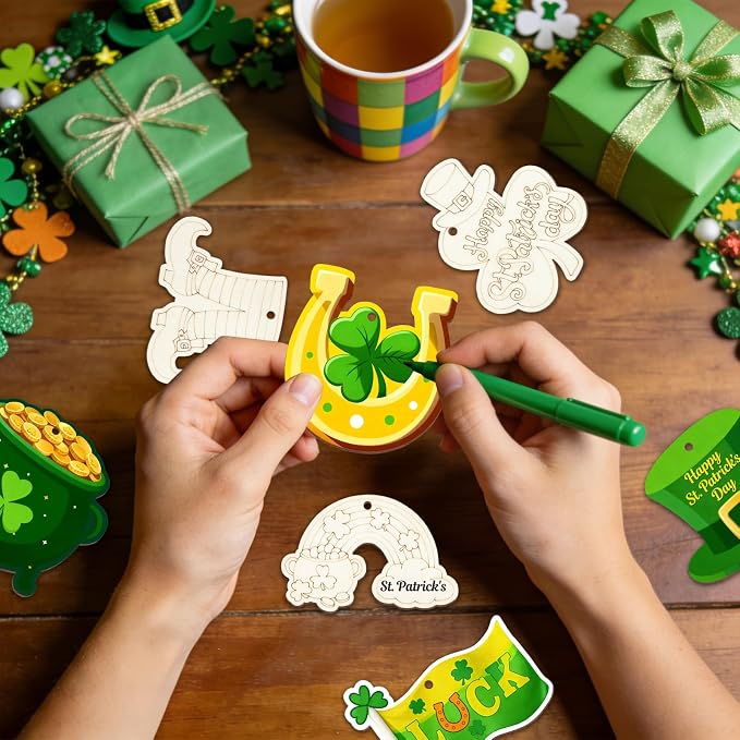 80PCS Wooden St. Patrick's Day Ornaments to Paint Shamrock Cutout Decorations - Image 5