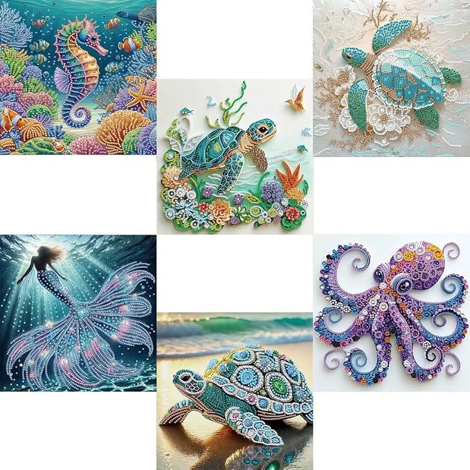 6 Pack Sea Turtle Special Shape Diamond Art Kits by ZQEATRY