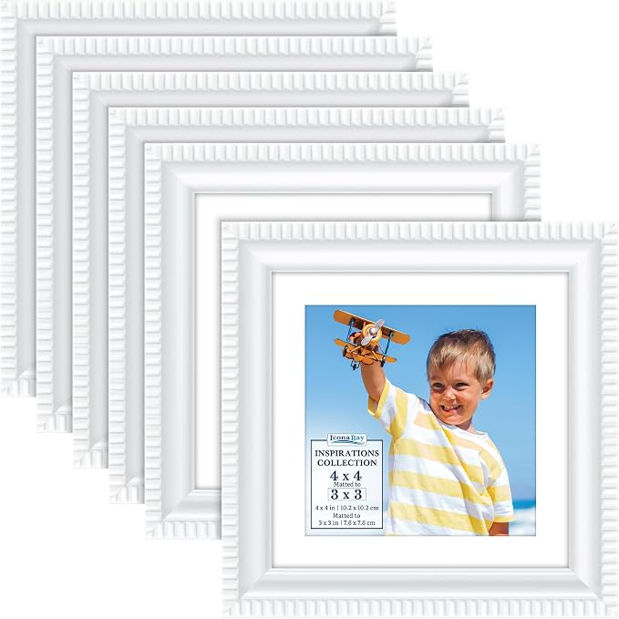 4x4 Picture Frames with 3x3 Mat, 6 Pack, Contemporary, Inspirations | These by IconaBay