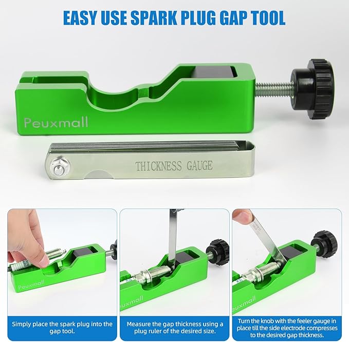 Spark Plug Gap Tool, Spark Plug Gapping Tool with 32 Blade Steel Feeler Gauge, Universal Spark Plug Gap Tool for Most 10mm 12mm 14mm 16mm Spark Plugs (Green)